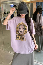 Puppy Print Loose Casual T‑shirt