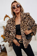 Fleece Leopard Zebra Print Notch Collar Coat