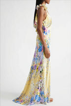 Floral Ruffle Strap Backless Maxi Dress