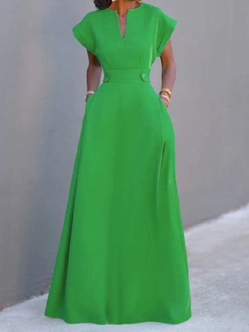 Vestidos de noche largos con escote en V, abertura en la parte delantera y mangas largas de color liso 