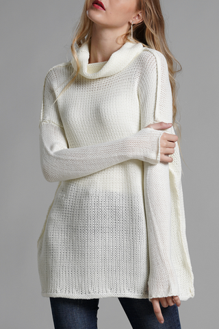 Casual Solid Split Joint Turtleneck Tops Sweater