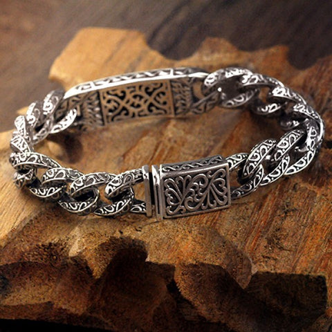 Sterling Silver Ivy Pattern Curb Chain Bracelet