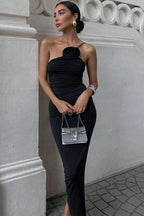 Silky Solid Oblique Strap Slim Maxi Dress