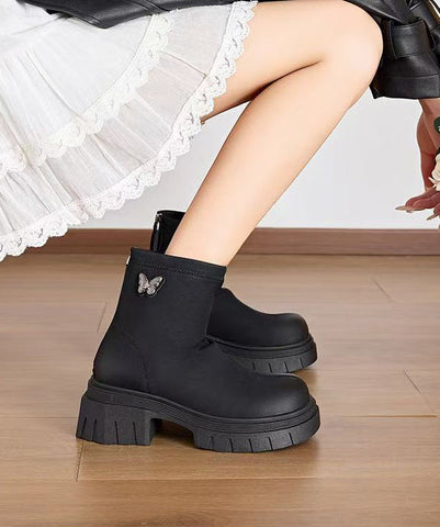 Khaki Stiefel Chunky Faux Leder Frauen Spleißen Reißverschluss 