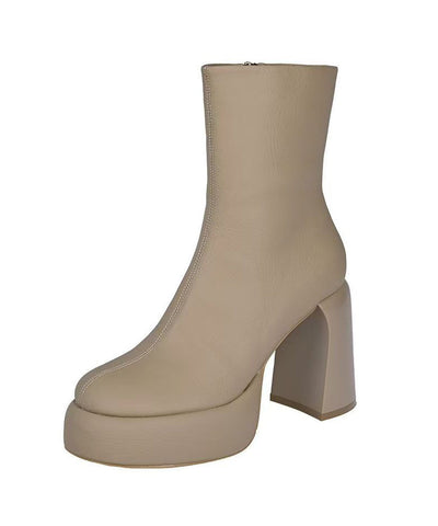 Einzigartige Splicing Chunky Heel Stiefel Gelb Kunstleder 