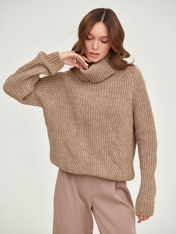 Suéter de punto suelto de cuello alto grueso para otoño e invierno con cuello 