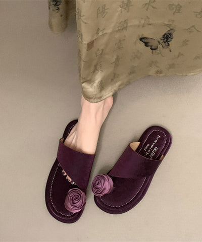 Nuevas pantuflas con puntera y estampado floral morado de estilo chino 