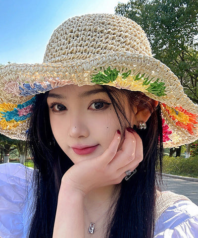 Nuevo sombrero de paja tejido con protección solar de color beige para verano 