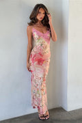 Elegant Lace Chiffon Floral Cami Maxi Dress