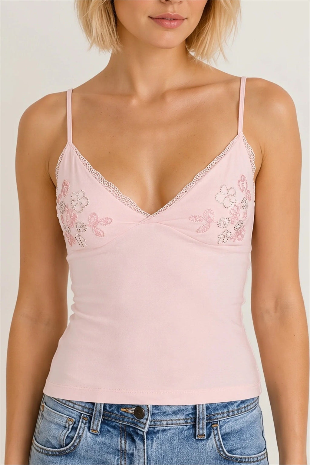 Solid Casual Lace Beaded Cami Top