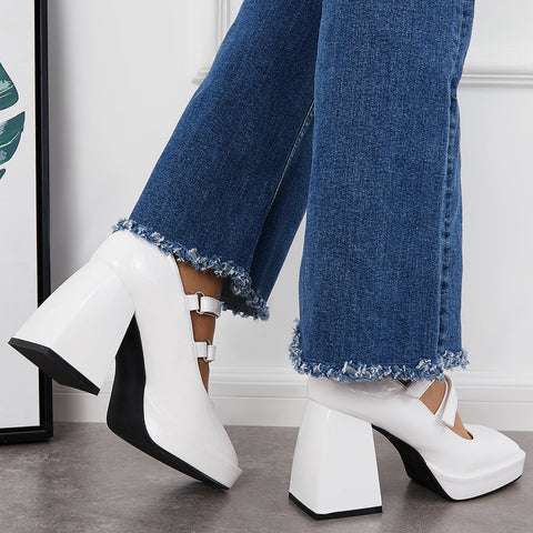 Platform Mary Jane Pumps Block Chunky Heel Ankle Strap Lolita Shoes