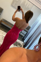 Meerjungfrauen-Abendkleid aus fuchsiafarbenem Paillettenkleid