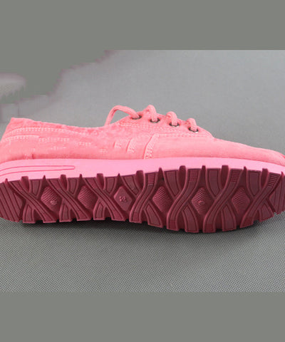 Zapatos planos sencillos de tela de algodón rosa para mujer con tiras cruzadas 