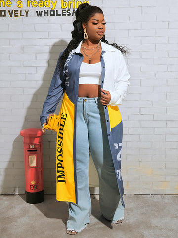 Lockerer Trenchcoat mit geometrischem Afro-Print und herkömmlichem Kragen für Damen in Übergröße 