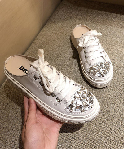 Boutique Rosa Splicing Plattform Slide Sandalen Lace Up Zirkon 