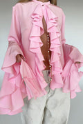 Elegant Ruffle Trim Button Blouse