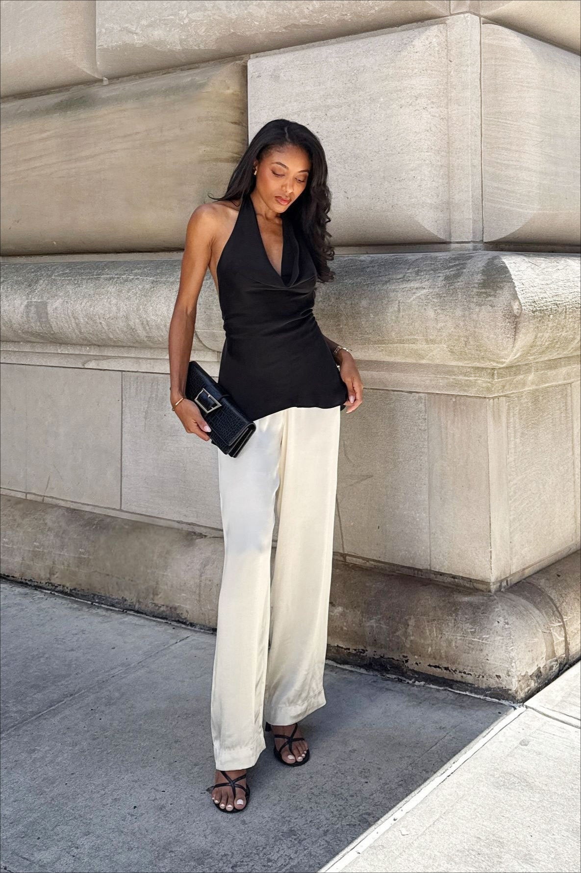 Satin Cowl Backless Tank Top