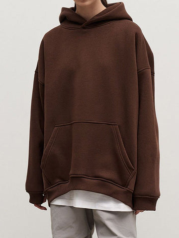 Sudadera con capucha de terciopelo de color liso con bolsillos sueltos y mangas largas 