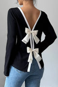 Bow Back Loose Casual Long Sleeve Tee