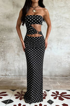 Printed Strapless Cut Out Bodycon Maxi Dress