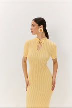 Candy Color Round Neck Short Sleeve Bodycon Knitted Maxi Dress