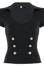Double Button V Neck Fitted Blouse