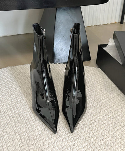 Botas de tacón de aguja con punta puntiaguda y diseño de empalme de moda amarilla 