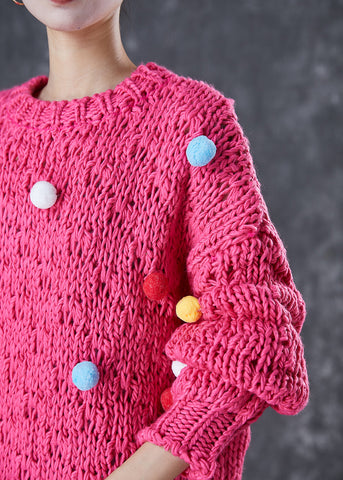 Vestido largo de punto con bola de pelo decorada con rosas italianas para invierno 