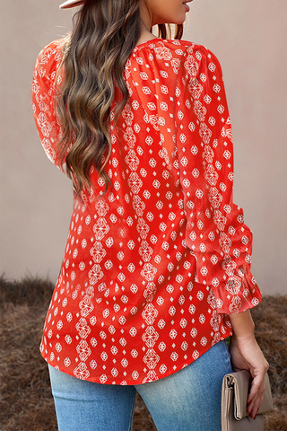 Casual Elegant Print Patchwork Frenulum V Neck Tops(7 Colors)