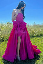 A-line Strapless Taffeta Long Prom Dress With Slit