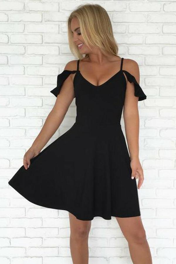 A-Linien-Cocktailkleid mit schulterfreien Ärmeln für den Abiball
