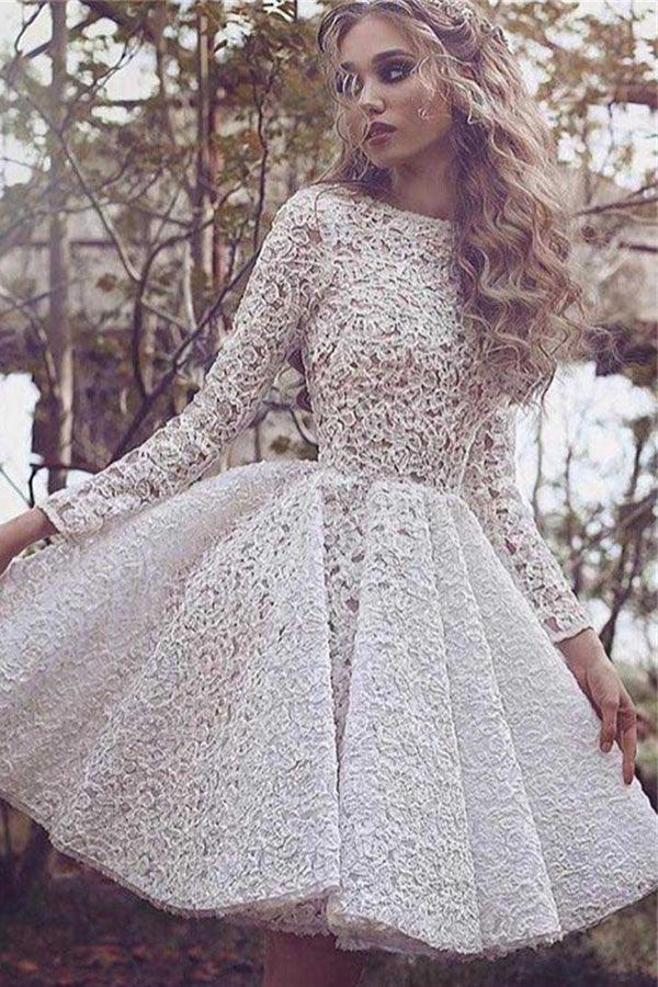 A-line Knee-length Long Sleeves Lace Homecoming Dress