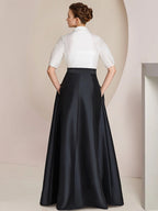 Vestido de 2 piezas para madre de la novia, corte A/princesa, cuello camisero, mangas cortas 