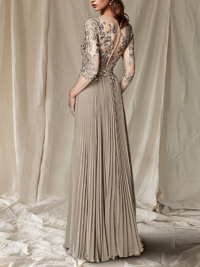 Vestidos de madre de la novia de corte A/princesa, escote en V y largo hasta el suelo 