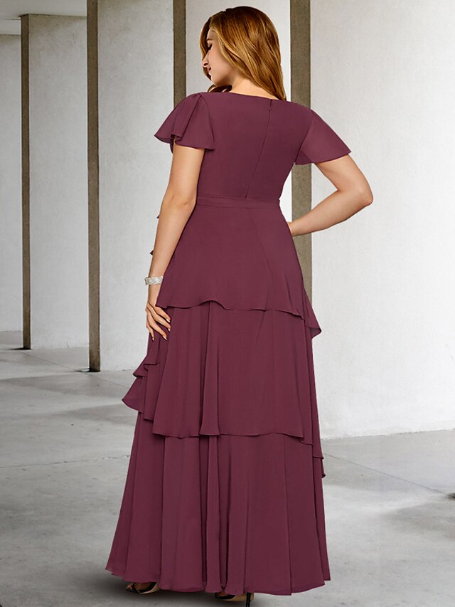 Vestidos de madre de la novia de corte A/princesa, escote en V y largo hasta el suelo 