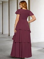 Vestidos de madre de la novia de corte A/princesa, escote en V y largo hasta el suelo 