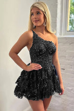 A-Line One Shoulder Cute Homecoming Dress With Appliques
