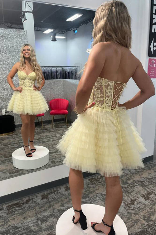A-Line Ruffled Strapless Corset Homecoming Dress