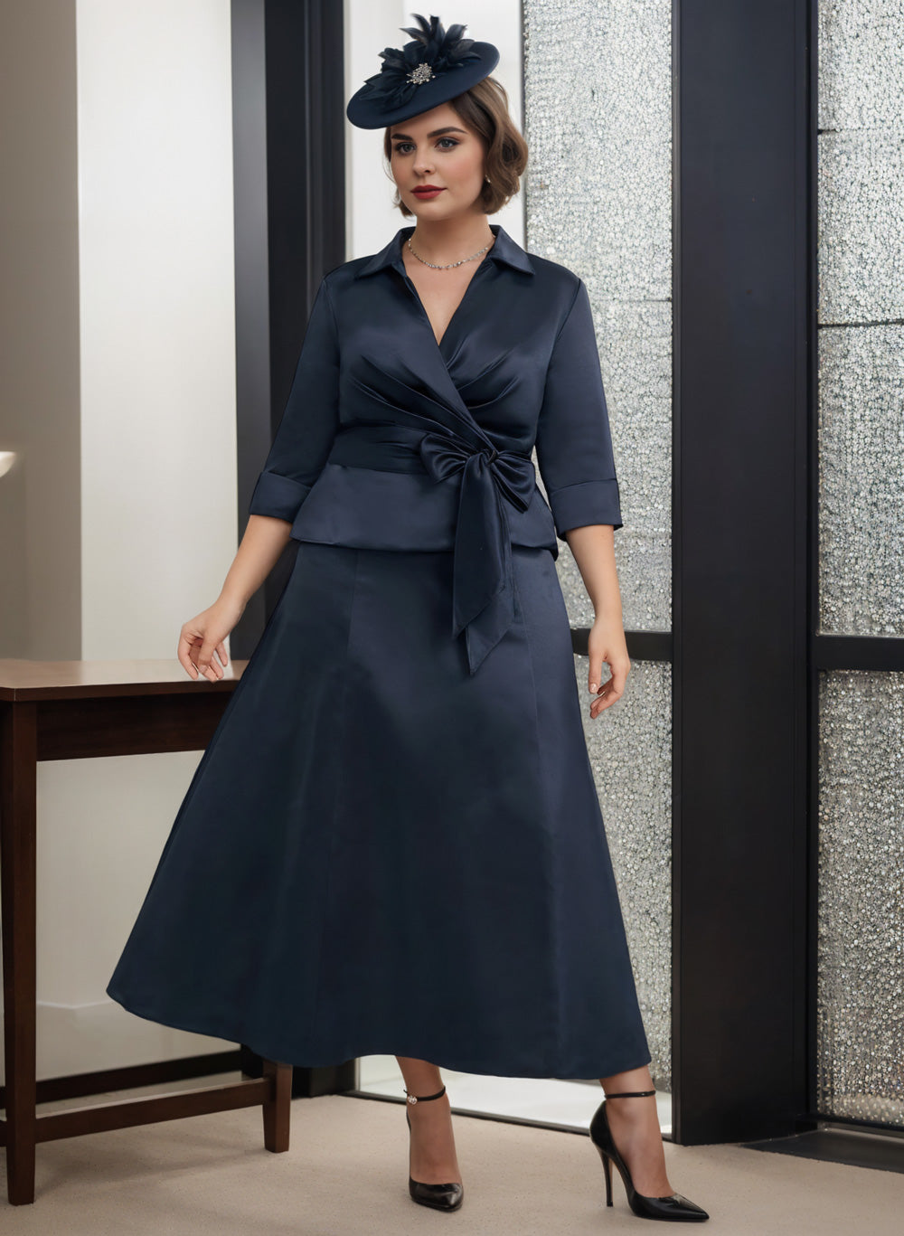 Vestidos de satén para madre de la novia con escote en V, corte princesa/línea A 