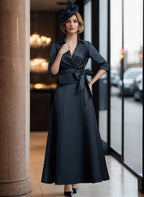 Vestidos de satén para madre de la novia con escote en V, corte princesa/línea A 