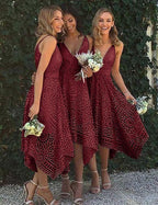 A-Linien-Brautjungfernkleid/Abendkleid/Schulballkleid aus perlmuttrosa Spitze mit V-Ausschnitt BD053