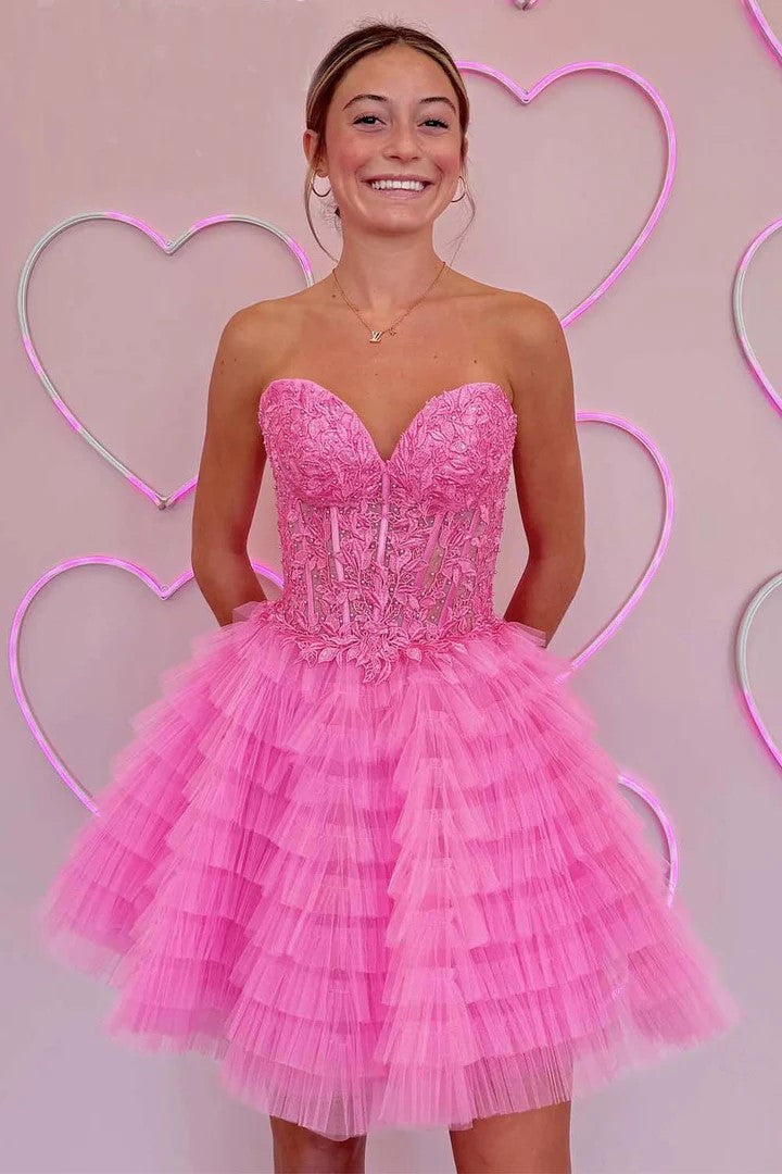 Vestido de fiesta de corsé palabra de honor con volantes y corte en A