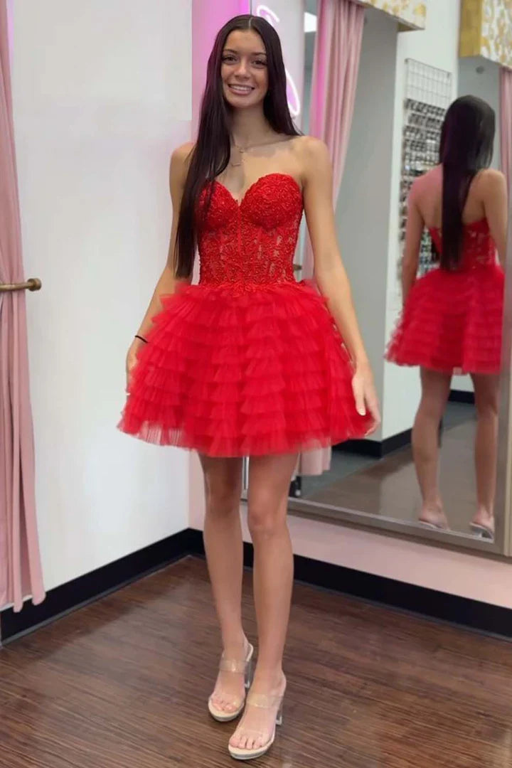 Vestido de fiesta de corsé palabra de honor con volantes y corte en A