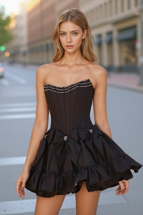 A-Line Strapless Short Homecoming Dress with Bow