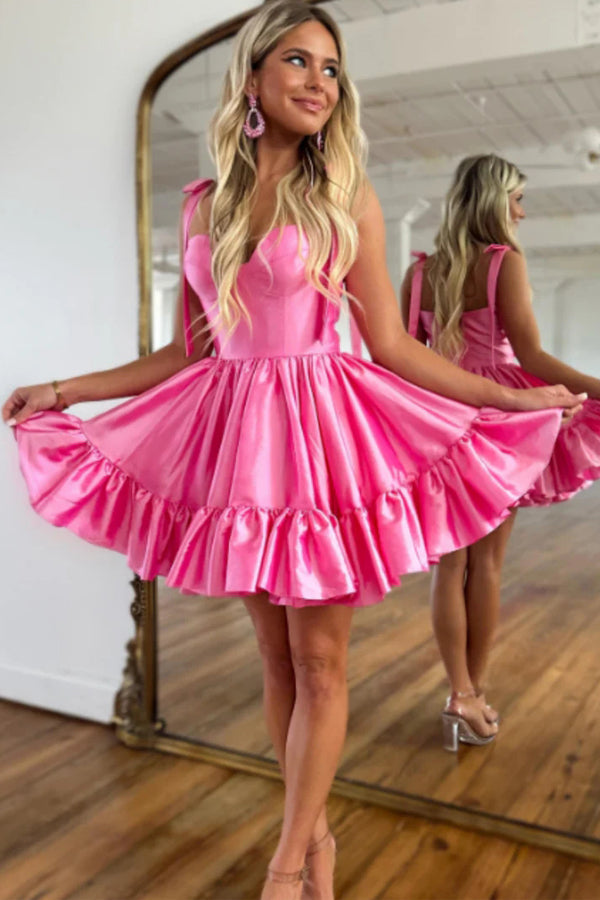 A-line Ruffle Cute Sweetheart Homecoming Dresses