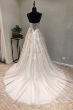 A-line Spaghetti Straps Wedding Dress with Lace Appliques, Wedding Gown