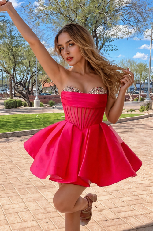 A-line Strapless Sheer Corset Bodice Homecoming Dress