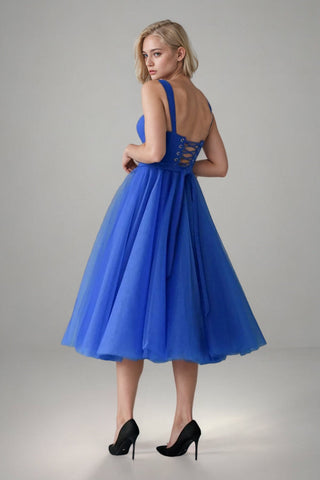 A-line Tulle Corset Blue Short Homecoming  Dress Mini Dress