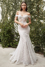 Vestido de novia largo formal con hombros descubiertos