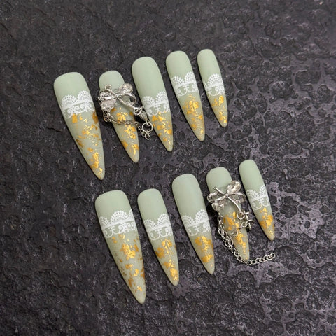 Yellow Long Water Drop Rhinestone Design Premium Removable Art Salon Stick on Nails False Nails